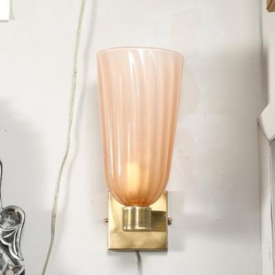 Set of 4 Modernist Brass and Hand Blown Smoked Rose Murano Fluted Glass Sconces