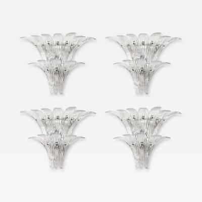 Set of 4 Modernist Hand Blown Murano Clear Glass Nickel Fitted Palma Sconces