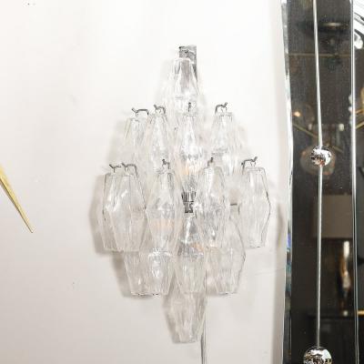 Set of 4 Modernist Hand Blown Murano Glass Diamond Form Polyhedral Sconces
