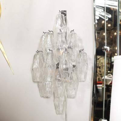 Set of 4 Modernist Hand Blown Murano Glass Diamond Form Polyhedral Sconces