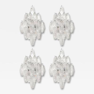 Set of 4 Modernist Hand Blown Murano Glass Diamond Form Polyhedral Sconces