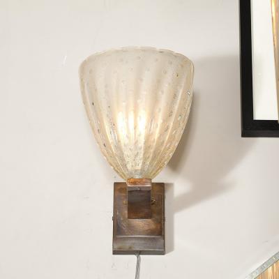 Set of 4 Modernist Hand Blown Murano Glass Sconces in Opalene Glass w 24Kt Gold