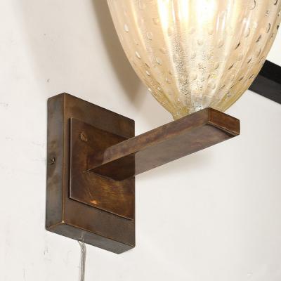 Set of 4 Modernist Hand Blown Murano Glass Sconces in Opalene Glass w 24Kt Gold