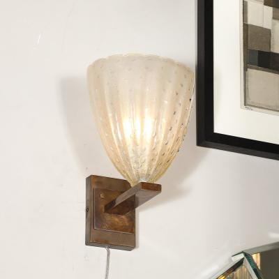 Set of 4 Modernist Hand Blown Murano Glass Sconces in Opalene Glass w 24Kt Gold