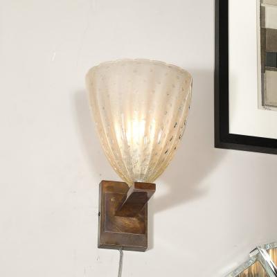 Set of 4 Modernist Hand Blown Murano Glass Sconces in Opalene Glass w 24Kt Gold