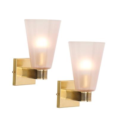 Set of 4 Modernist Hand Blown Murano Smoked Pink Glass w Reeded Brass Sconces
