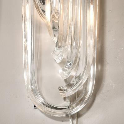 Set of 4 Modernist Hand Blown Translucent Murano Glass Ribbon Sconces