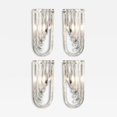 Set of 4 Modernist Hand Blown Translucent Murano Glass Ribbon Sconces