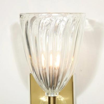 Set of 4 Modernist Handblown Iridescent Murano Glass Sconces w Orbital Drop