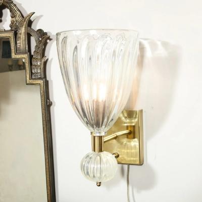 Set of 4 Modernist Handblown Iridescent Murano Glass Sconces w Orbital Drop