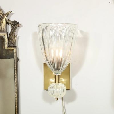 Set of 4 Modernist Handblown Iridescent Murano Glass Sconces w Orbital Drop