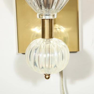 Set of 4 Modernist Handblown Iridescent Murano Glass Sconces w Orbital Drop