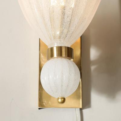 Set of 4 Modernist Handblown Murano Fluted Bullicante Glass Orbital Drop Sconces