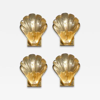 Set of 4 Modernist Handblown Murano Glass Shell Form Sconces W 24Kt Gold Flecks