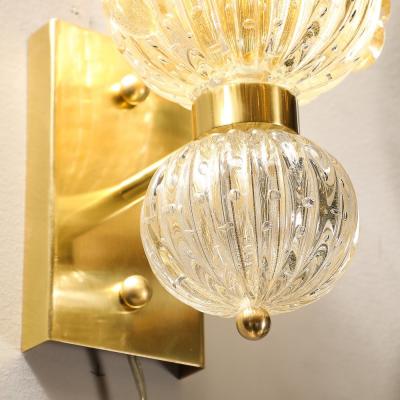 Set of 4 Modernist Handblown Ruffled Murano Glass Sconces W 24K Gold Fleck