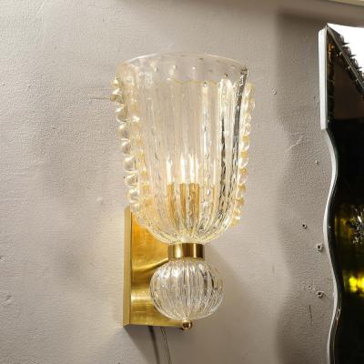 Set of 4 Modernist Handblown Ruffled Murano Glass Sconces W 24K Gold Fleck