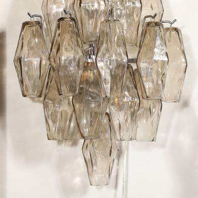 Set of 4 Modernist Handblown Smoked Murano Glass Diamond Form Polyhedral Sconces