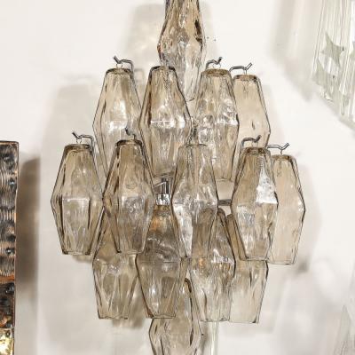 Set of 4 Modernist Handblown Smoked Murano Glass Diamond Form Polyhedral Sconces