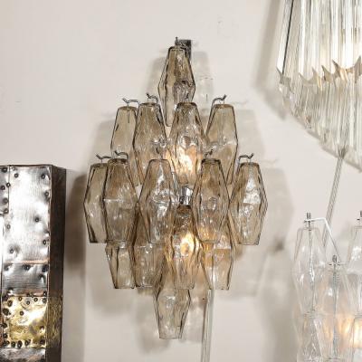 Set of 4 Modernist Handblown Smoked Murano Glass Diamond Form Polyhedral Sconces