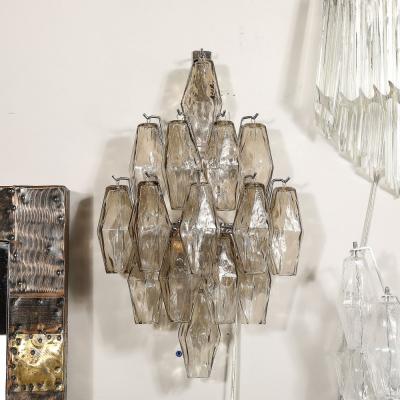 Set of 4 Modernist Handblown Smoked Murano Glass Diamond Form Polyhedral Sconces