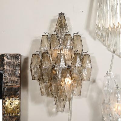 Set of 4 Modernist Handblown Smoked Murano Glass Diamond Form Polyhedral Sconces