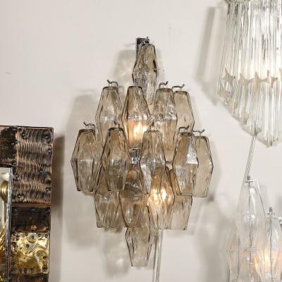 Set of 4 Modernist Handblown Smoked Murano Glass Diamond Form Polyhedral Sconces