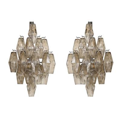 Set of 4 Modernist Handblown Smoked Murano Glass Diamond Form Polyhedral Sconces