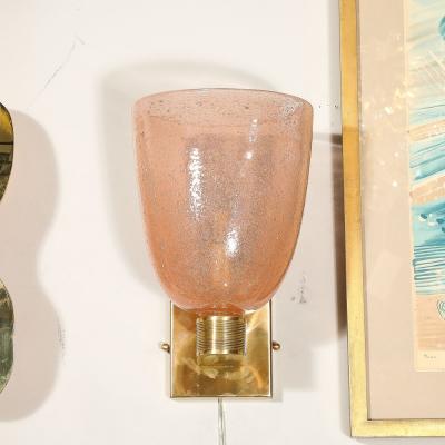 Set of 4 Modernist Handblown Smoked Rose Brass Murano Glass Pulegoso Sconces