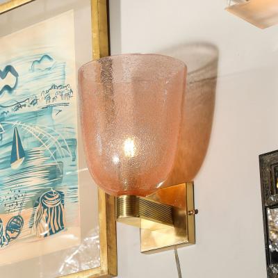 Set of 4 Modernist Handblown Smoked Rose Brass Murano Glass Pulegoso Sconces