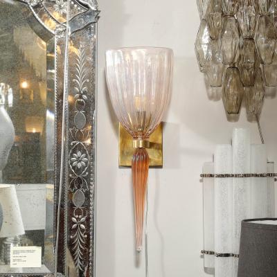 Set of 4 Modernist Handblown Spike Drop Iridescent Pink Murano Glass Sconces