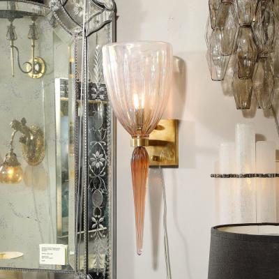 Set of 4 Modernist Handblown Spike Drop Iridescent Pink Murano Glass Sconces