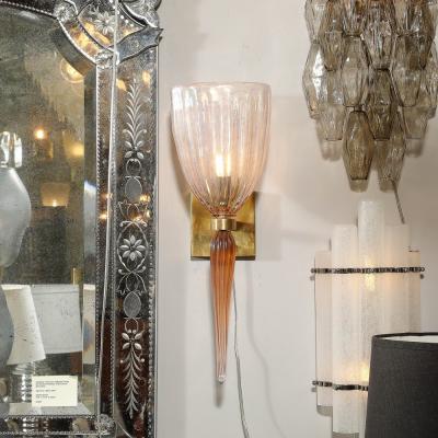 Set of 4 Modernist Handblown Spike Drop Iridescent Pink Murano Glass Sconces