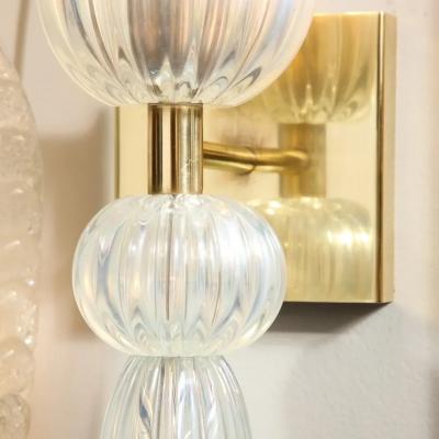Set of 4 Modernist Iridescent Murano Glass Brass Sconces w Elongated Drop