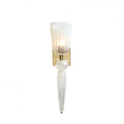 Set of 4 Modernist Iridescent Murano Glass Brass Sconces w Elongated Drop