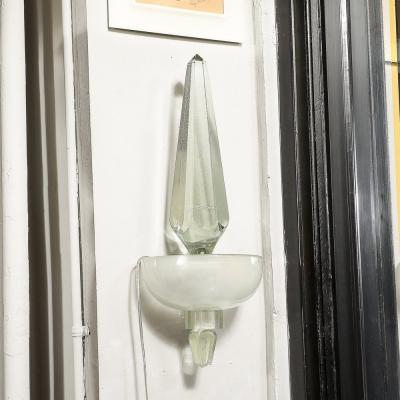 Set of 4 Modernist Murano Pearlescent Glass w 24K White Gold Obelisk Sconces