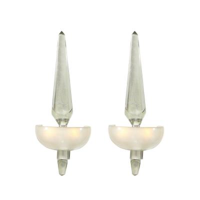 Set of 4 Modernist Murano Pearlescent Glass w 24K White Gold Obelisk Sconces