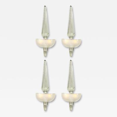 Set of 4 Modernist Murano Pearlescent Glass w 24K White Gold Obelisk Sconces