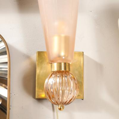 Set of 4 Modernist Orbital Drop Smoked Garnet Conical Murano Glass Sconces