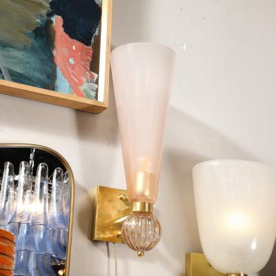 Set of 4 Modernist Orbital Drop Smoked Garnet Conical Murano Glass Sconces