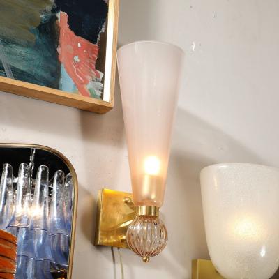 Set of 4 Modernist Orbital Drop Smoked Garnet Conical Murano Glass Sconces