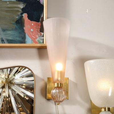 Set of 4 Modernist Orbital Drop Smoked Garnet Conical Murano Glass Sconces