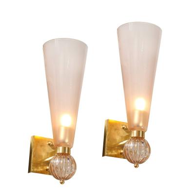 Set of 4 Modernist Orbital Drop Smoked Garnet Conical Murano Glass Sconces