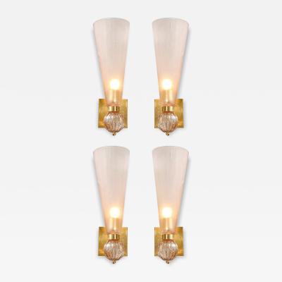 Set of 4 Modernist Orbital Drop Smoked Garnet Conical Murano Glass Sconces