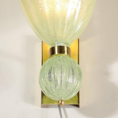 Set of 4 Modernist Pale Jade Hand blown Murano Glass Sconces W Brass Fitting
