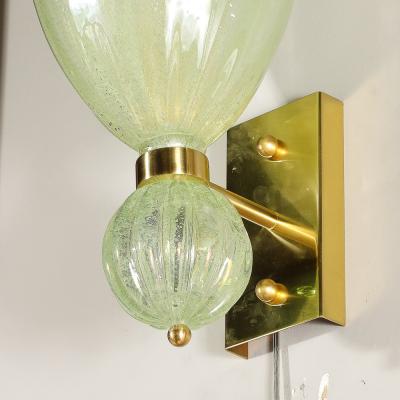 Set of 4 Modernist Pale Jade Hand blown Murano Glass Sconces W Brass Fitting