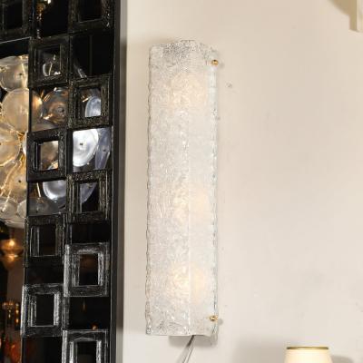 Set of 4 Modernist Rectangular Hand Blown Murano Mottled Glass Sconces w Brass