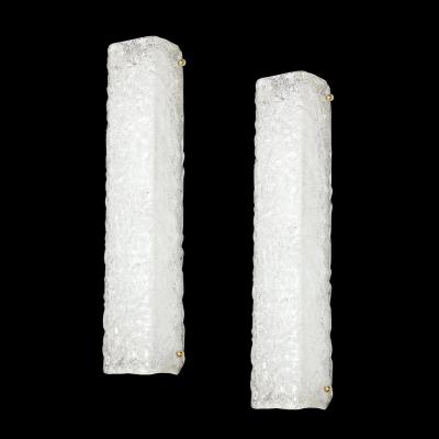 Set of 4 Modernist Rectangular Hand Blown Murano Mottled Glass Sconces w Brass