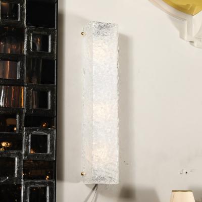 Set of 4 Modernist Rectangular Hand Blown Murano Mottled Glass Sconces w Brass