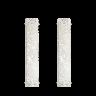 Set of 4 Modernist Rectangular Hand Blown Murano Mottled Glass Sconces w Brass