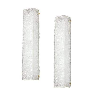 Set of 4 Modernist Rectangular Hand Blown Murano Mottled Glass Sconces w Brass
